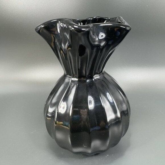 Vintage Haeger Black Paper Bag Shaped Pottery Vase Vessel Glazed Made In USA VTG - Picture 12 of 12
